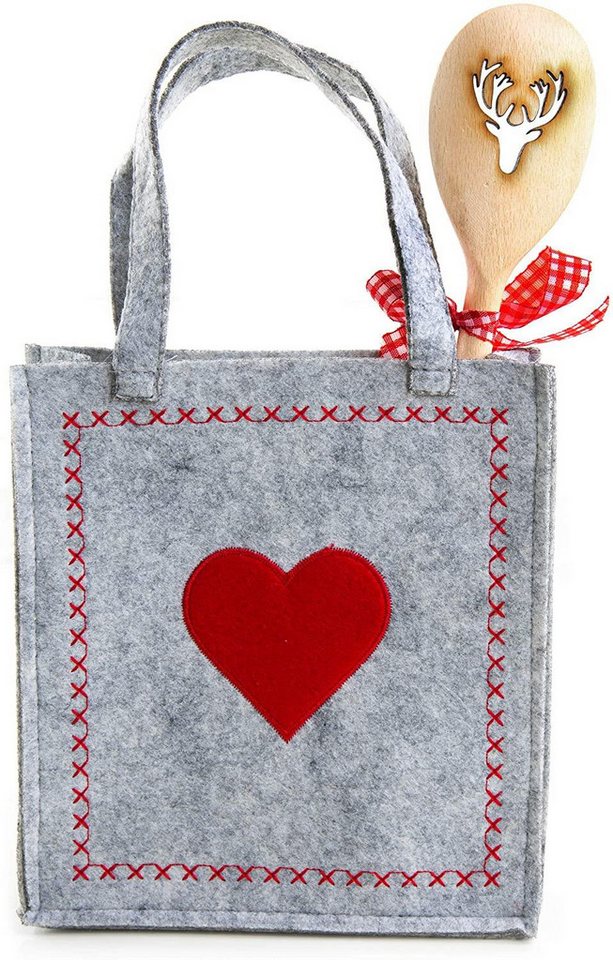 Logbuch-Verlag Geschenkbox 3 Stück kleine Geschenktaschen 18 x 20 cm Filz + Hirsch Geweih Holz von Logbuch-Verlag