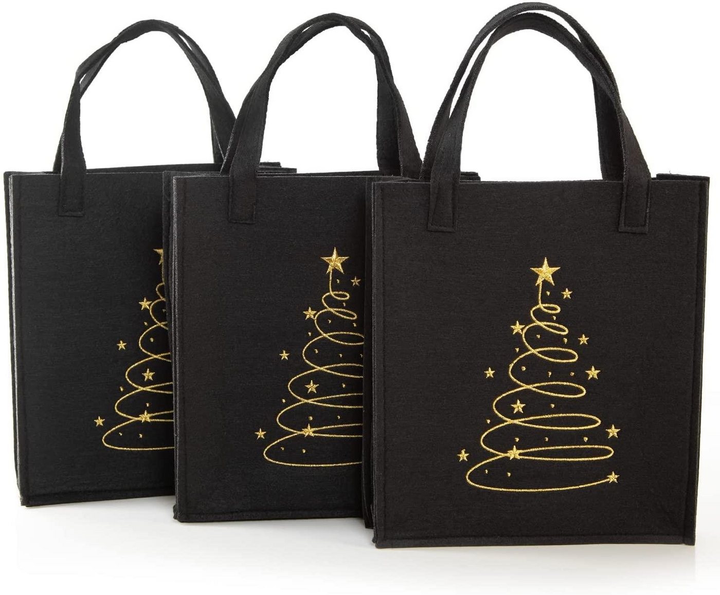 Logbuch-Verlag Geschenkbox 3 Weihnachtstaschen aus Filz mit Baum-Motiv 25 cm (3 St), aus Filz in schwarz mit goldfarbenen Christbaum und Stern von Logbuch-Verlag