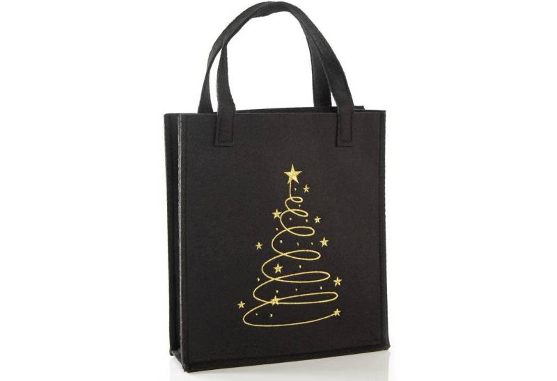 Logbuch-Verlag Dekofigur 3 Weihnachtstaschen aus Filz schwarz gold mit Baum-Motiv - 20 cm von Logbuch-Verlag