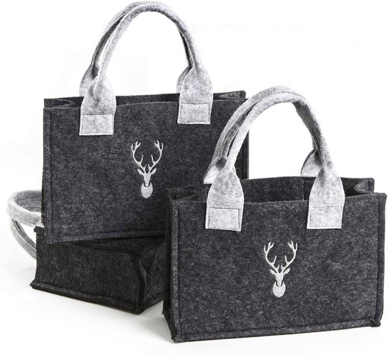 Logbuch-Verlag Geschenkbox 3 dunkelgraue Filztaschen mit Hirsch 19,5x13x5cm (3 St) von Logbuch-Verlag