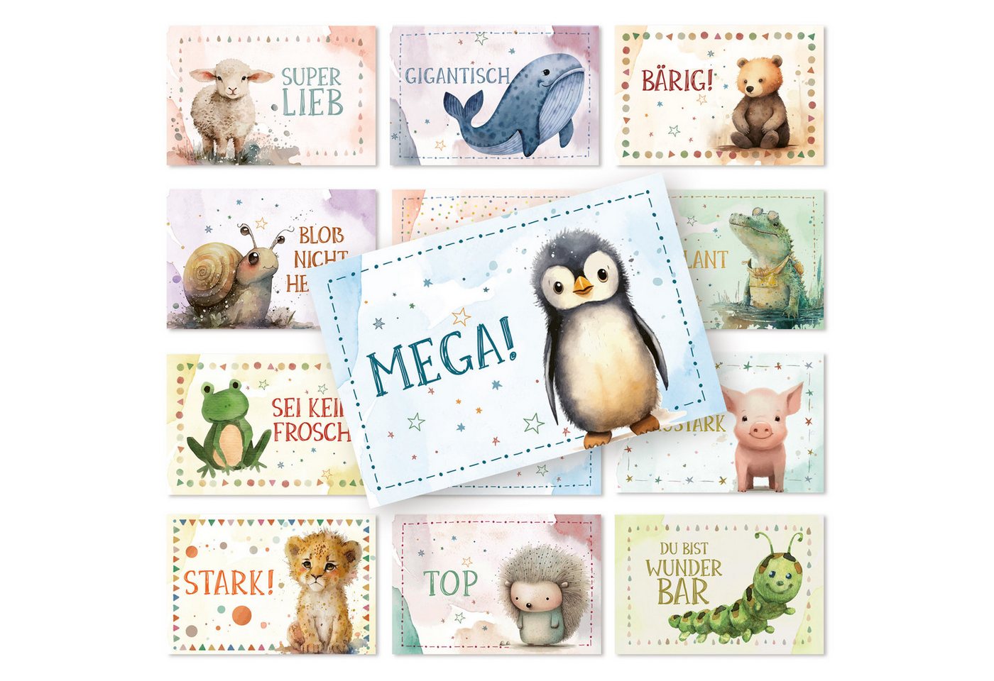 Logbuch-Verlag Geschenkbox 38 Affirmationskarten für Kinder - bunte Tiere (38 St), Belohnungssystem für Kinder von Logbuch-Verlag