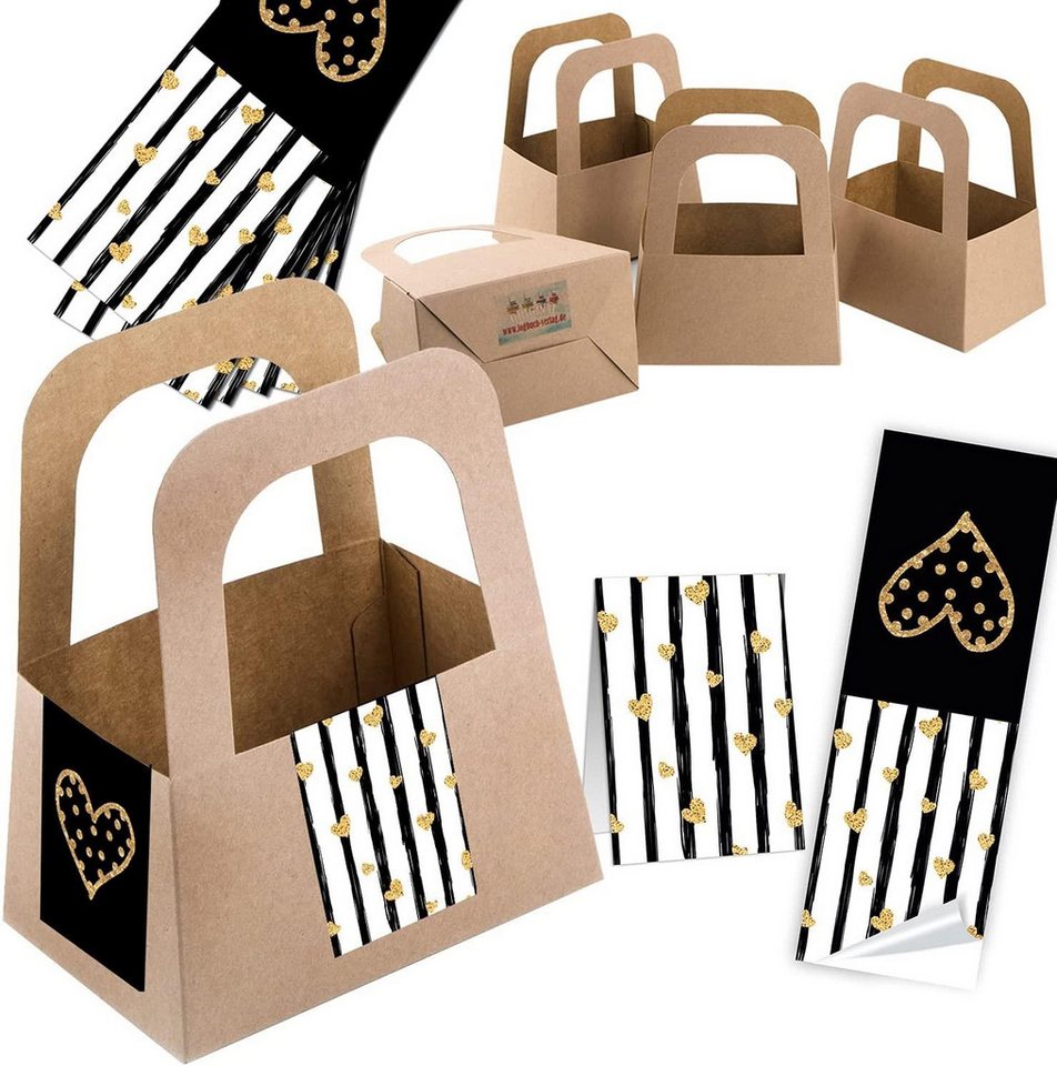 Logbuch-Verlag Geschenkbox 5 Kraftpapier Körbe mit Henkel + 10 Herzaufkleber schwarz weiß gold Logbuch-Verlag Geschenkbox 5 Kraftpapier Körbe mit Henkel + 10 Herzaufkleber schwarz weiß gold von Logbuch-Verlag