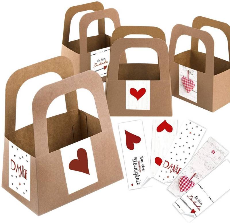 Logbuch-Verlag Geschenkbox 5 braune Kraftpapier Körbe + Aufkleber Set Danke, Herz, Kleinigkeit in von Logbuch-Verlag