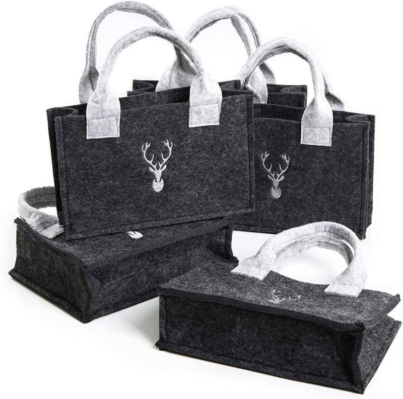 Logbuch-Verlag Geschenkbox 5 dunkelgraue Filztaschen mit Hirsch-Motiv grau Geschenktasche aus von Logbuch-Verlag