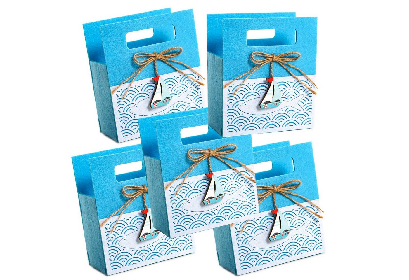 Logbuch-Verlag Geschenkbox 5 kleine Gäste Taschen mit Fisch & Segelschiff 13x15 x7cm (5 St) von Logbuch-Verlag