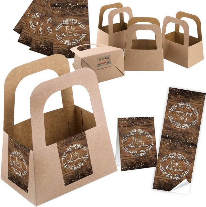 Logbuch-Verlag Geschenkbox 5 kleine Geschenkkörbe aus Kraftpapier + 10 Weihnachtsaufkleber braun von Logbuch-Verlag