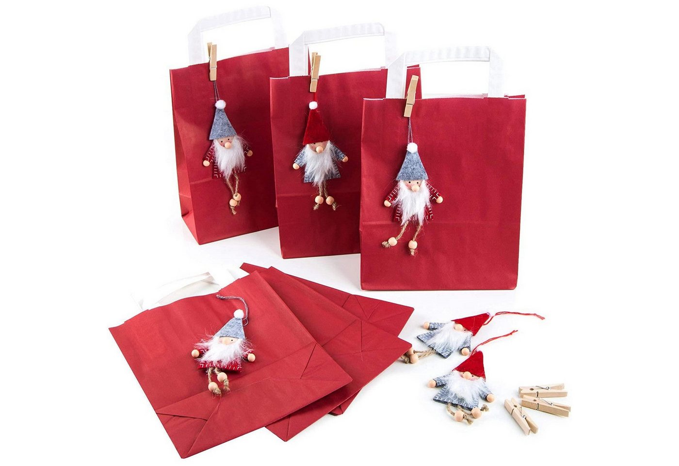 Logbuch-Verlag Geschenkbox 6 rote Weihnachtstüten aus Papier 18 x 8 x 22 cm + 6 Wichtelanhänger Logbuch-Verlag Geschenkbox 6 rote Weihnachtstüten aus Papier 18 x 8 x 22 cm + 6 Wichtelanhänger von Logbuch-Verlag