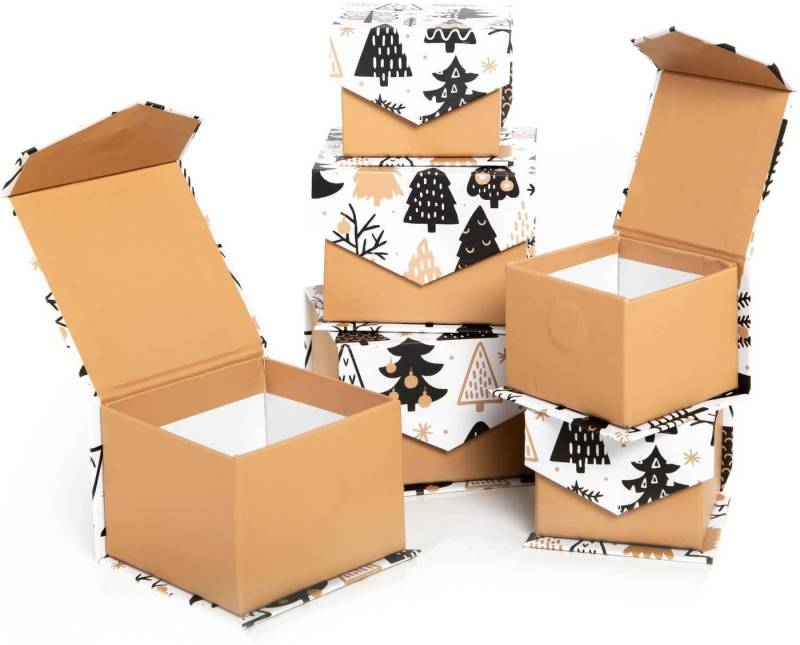 Logbuch-Verlag Geschenkbox 6 weihnachtliche Geschenkboxen + Magnetverschluss (6 St), in braun weiß für kleine Geschenke und Wichteln von Logbuch-Verlag
