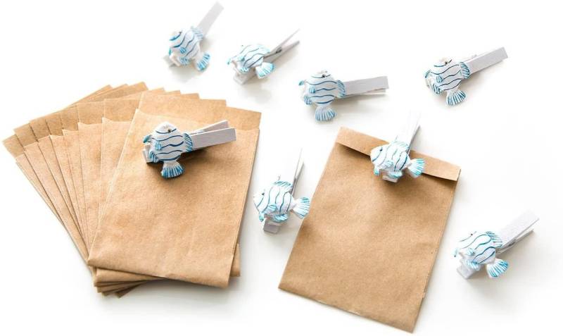 Logbuch-Verlag Geschenkbox 8 kleine braune natur MINI-Papiertüten 6,3 x 9,3 cm + 8 Deko-KLAMMERN von Logbuch-Verlag