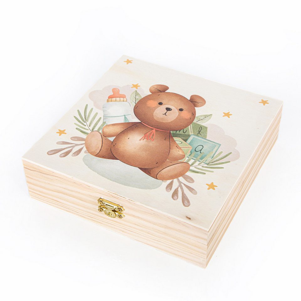 Logbuch-Verlag Geschenkbox Baby Erinnerungskiste aus Holz 18,5 x 18,5 cm (1 St), Geschenkbox Babyparty von Logbuch-Verlag