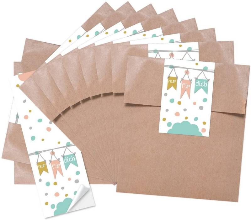 Logbuch-Verlag Geschenkbox Braune Geschenktüten 13 x 18 cm + Lasche & Aufkleber – Neutral für von Logbuch-Verlag