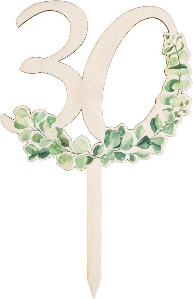 Logbuch-Verlag Geschenkbox Cake Topper 30. Geburtstag Eukalyptus (1 St), Holzstecker für Jubiläum von Logbuch-Verlag