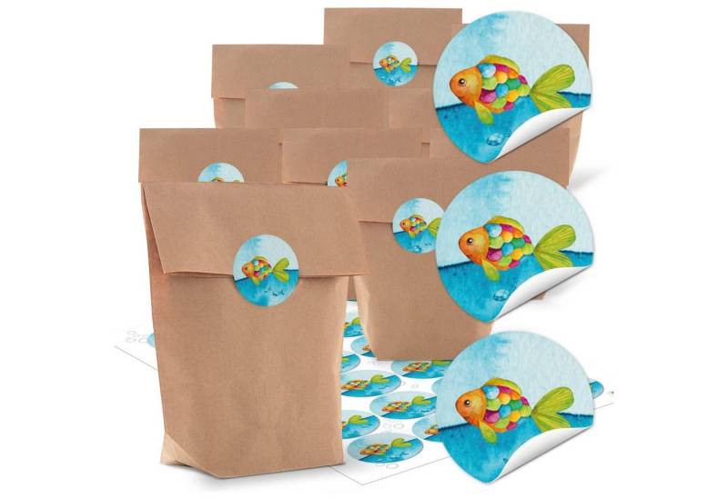 Logbuch-Verlag Geschenkbox Kleine braune natur Papiertüten blau türkis Regenbogen-Fisch 14 x 22 x von Logbuch-Verlag