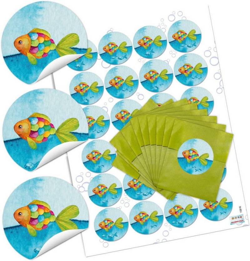 Logbuch-Verlag Geschenkbox Kleine grüne Papiertüten 7 x 9 cm + Regenbogenfisch-Aufkleber – Für von Logbuch-Verlag
