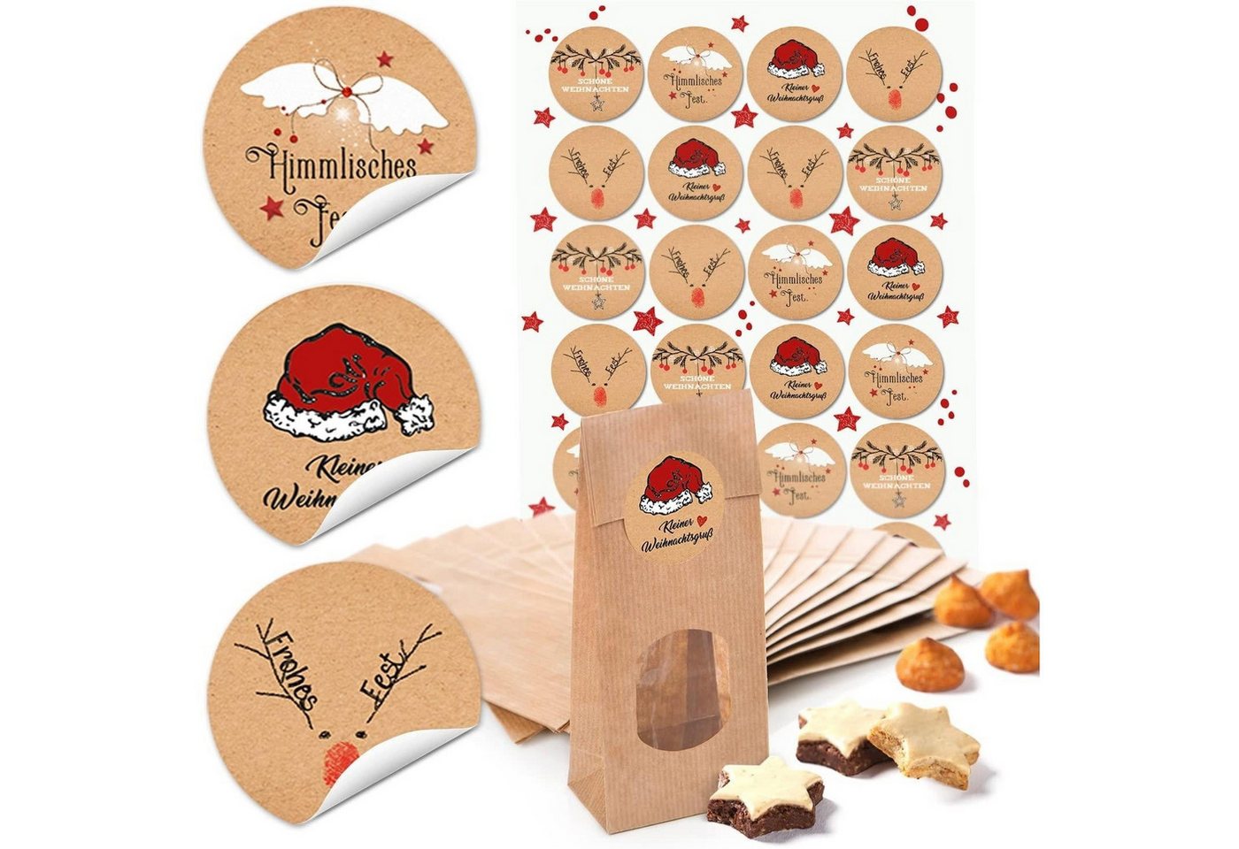 Logbuch-Verlag Geschenkbox Braune Papiertüten mit Fenster und runde Weihnachtsaufkleber 4 cm (7 × Logbuch-Verlag Geschenkbox Braune Papiertüten mit Fenster und runde Weihnachtsaufkleber 4 cm (7 × von Logbuch-Verlag