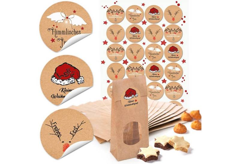 Logbuch-Verlag Geschenkbox Braune Papiertüten mit Fenster und runde Weihnachtsaufkleber 4 cm (7 × Logbuch-Verlag Geschenkbox Braune Papiertüten mit Fenster und runde Weihnachtsaufkleber 4 cm (7 × von Logbuch-Verlag