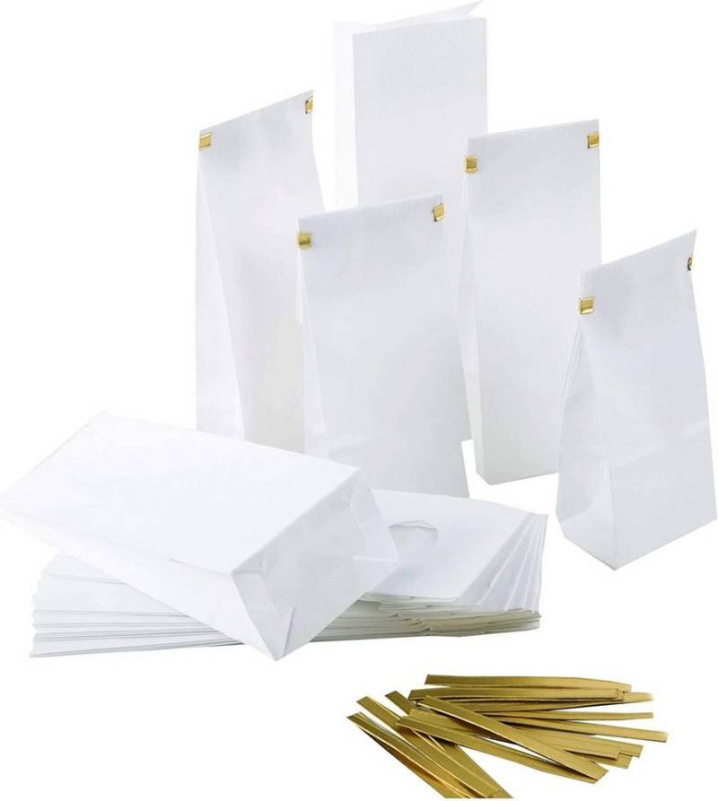 Logbuch-Verlag Geschenkbox Weiße Blockbodenbeutel mit Sichtfenster + Verschluss – 7 x 20,5 cm – von Logbuch-Verlag
