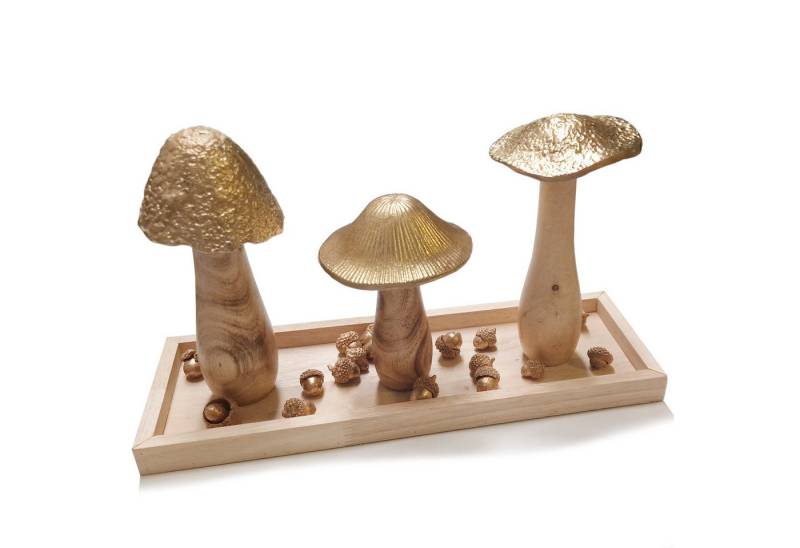 Logbuch-Verlag Geschenkbox goldenen Pilze und Eicheln in Holzschale (Komplett-Set), herbstliche Tischdekoration von Logbuch-Verlag