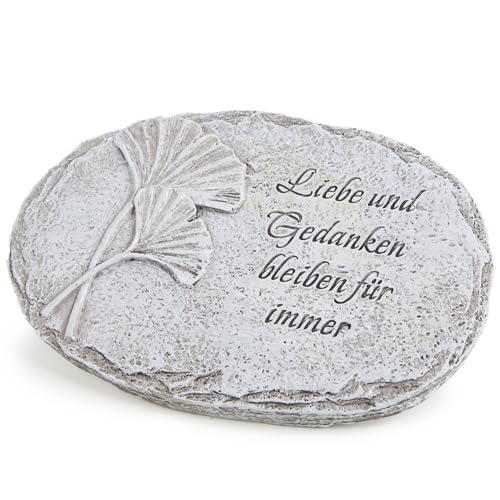 Logbuch-Verlag Grabschmuck Stein mit Text 17 x 11 x 7 cm Ginkgo hellgrau Silber Allerheiligen Deko frostsicher von Logbuch-Verlag