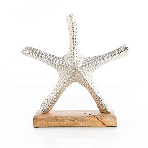 Logbuch-Verlag Großer Seestern Silber Holz Metall Geschenk Geburtstag maritim mediterran Deko 27 cm von Logbuch-Verlag