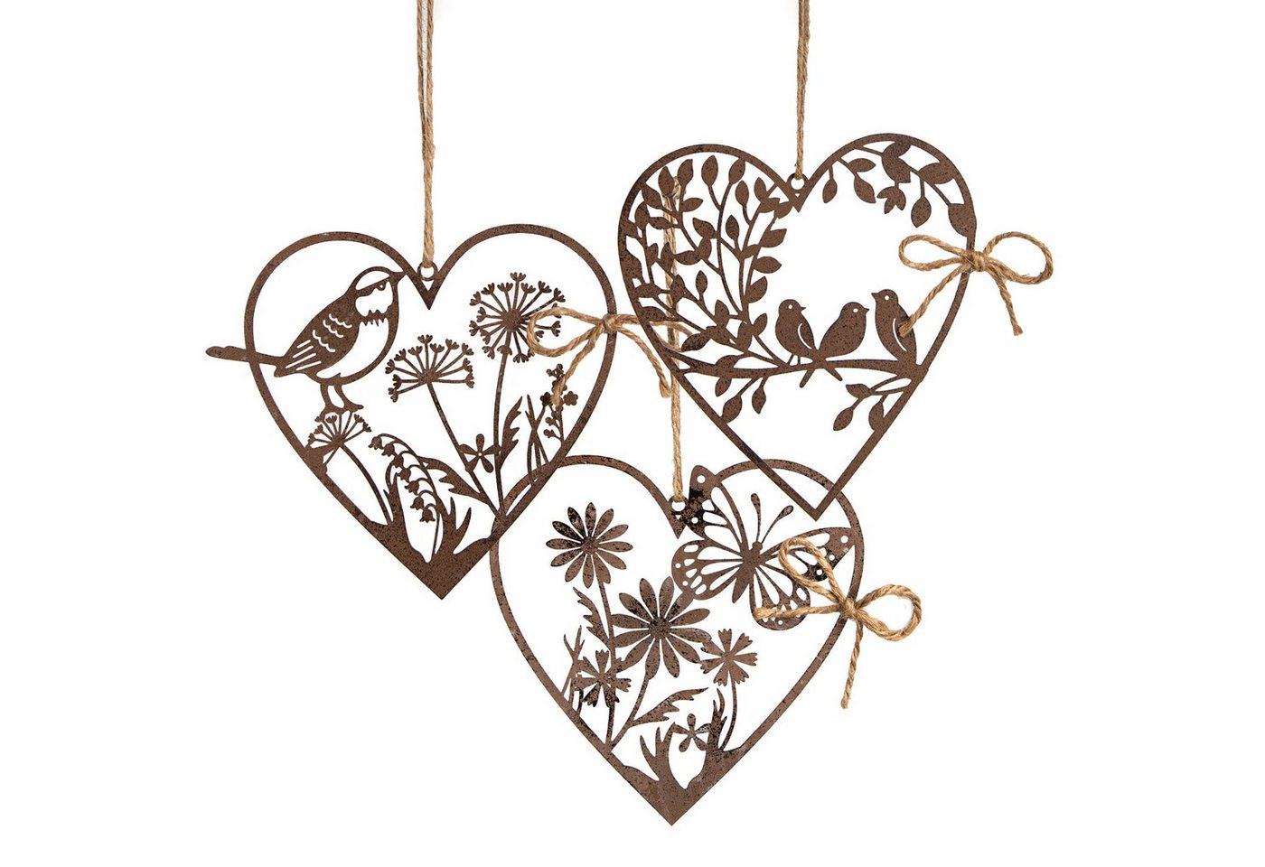 Logbuch-Verlag Dekofigur 3 rostige Metallherzen zum Aufhängen Rostbraun Frühling Osterdeko 11,5 von Logbuch-Verlag