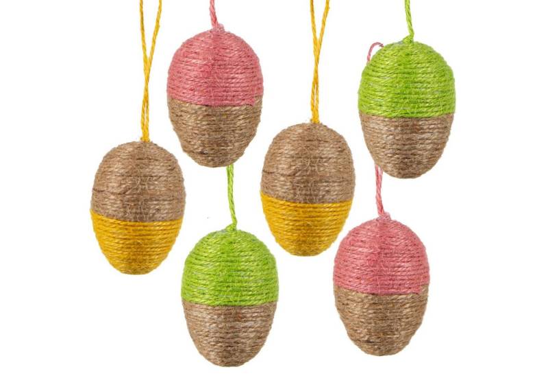 Logbuch-Verlag Hängedekoration 6 Bunte Ostereier mit Jute umwickelt braun rosa gelb grün von Logbuch-Verlag
