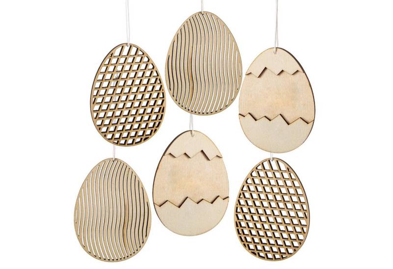 Logbuch-Verlag Dekofigur 6 Ostereier zum Aufhängen aus Holz naturfarben Osteranhänger Deko 9,5 von Logbuch-Verlag