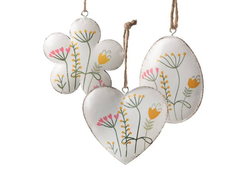 Logbuch-Verlag Dekofigur Osterdekoration Set - 3 Osteranhänger Ei Herz Blume weiß bunt zum von Logbuch-Verlag