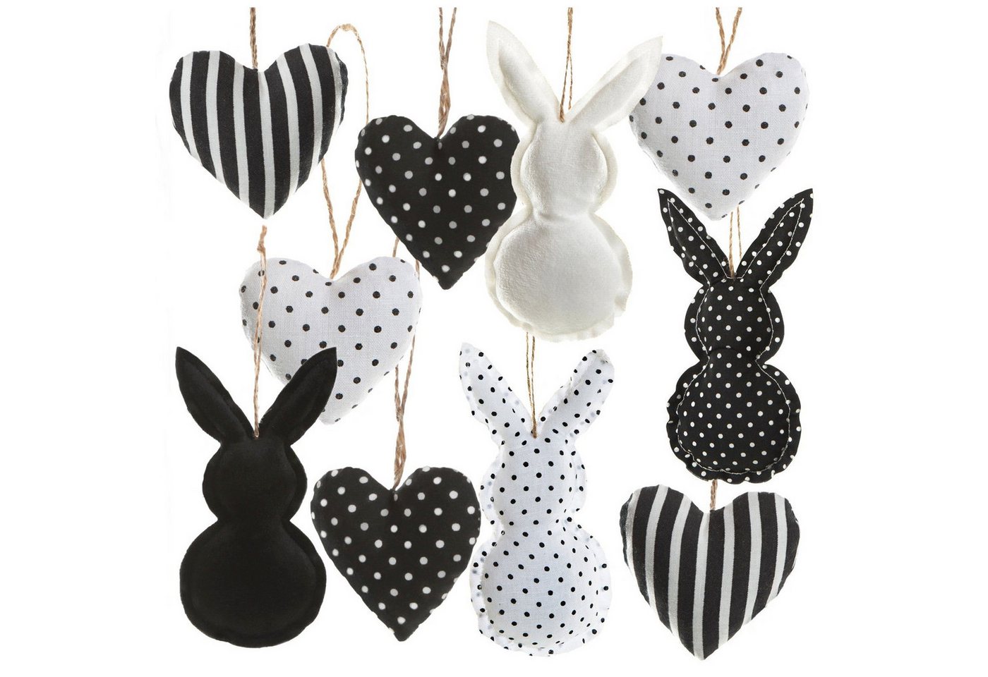Logbuch-Verlag Dekofigur Ostern Deko Set Herzen Hasen zum Hängen schwarz weiß von Logbuch-Verlag