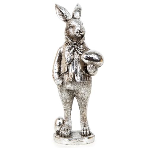 Logbuch-Verlag Hase Osterdekoration Osterhasen Figur Silber Vintage Nostalgie Ostern Deko zum Hinstellen Hasenfigur 22 cm von Logbuch-Verlag