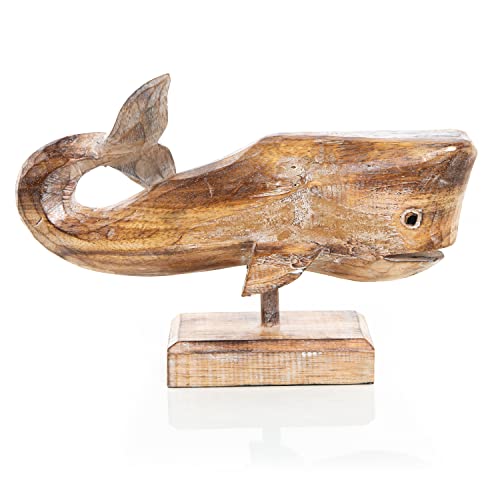 Logbuch-Verlag Wal Figur aus Holz Holzfisch Walfisch Dekofigur Maritime Deko Geschenk Glücksbringer Skulptur 29 cm braun von Logbuch-Verlag