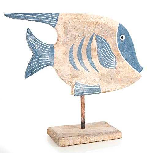 Logbuch-Verlag Holz Fisch groß 37 cm Natur blau Holzfisch Deko maritim Badezimmer Sommer zum Hinstellen Geschenk mediterran von Logbuch-Verlag