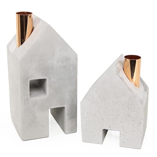 Logbuch-Verlag Kerzenständer Set Häuser aus Beton Moderne Kerzenhalter für Stabkerzen Weihnachten Balkon Terrasse Deko 12-18 cm von Logbuch-Verlag