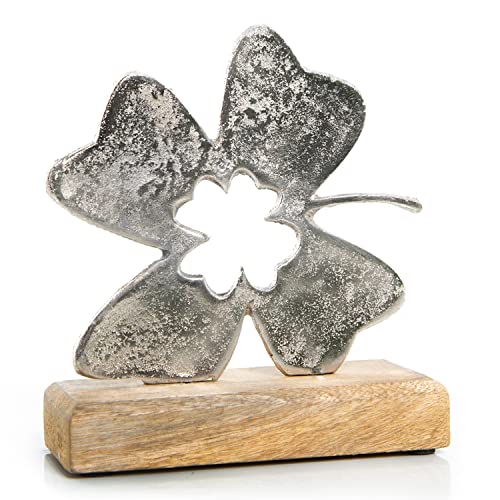 Deko-Figur Kleeblatt: Dekofigur zum Hinstellen, Glücksbringer Skulptur Metall & Holz, Geschenk Hochzeit & Geburtstag, Dekoration Wohnzimmer & Flur, Dekofiguren Modern, Holzdeko, Glück, 16,5 x 15 cm von Logbuch-Verlag