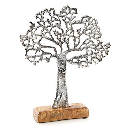 Logbuch-Verlag Lebensbaum Figur aus Metall & Holz 27 cm Silber Baum Skulptur zum Hinstellen - Deko Geschenk Geburtstag von Logbuch-Verlag