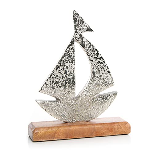 Logbuch-Verlag Maritime Deko Segelboot Schiff Boot Segelschiff Metall Holz Silber Hochzeit 18 cm Geschenk Hafen Ehe von Logbuch-Verlag