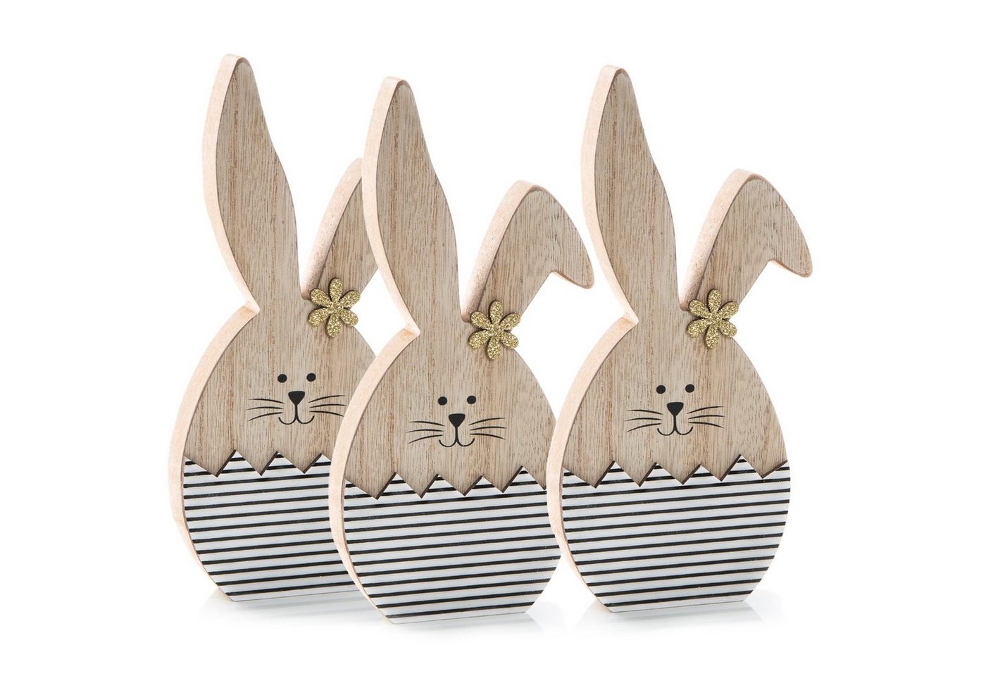 Logbuch-Verlag Osterfigur 3 Hasen aus Holz schwarz-weiß gestreift 14 cm (Spar-Set, 3 St), Deko Ostern von Logbuch-Verlag