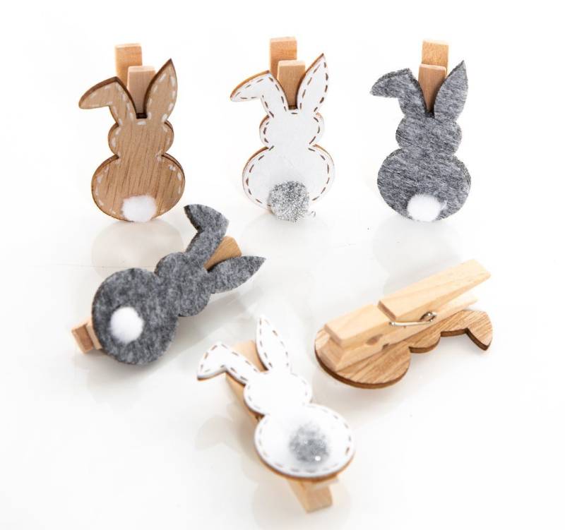 Logbuch-Verlag Osternest 6 Osterklammern Holz & Filz Osterhase Clips 5cm, wieder verwendbare Klammern von Logbuch-Verlag