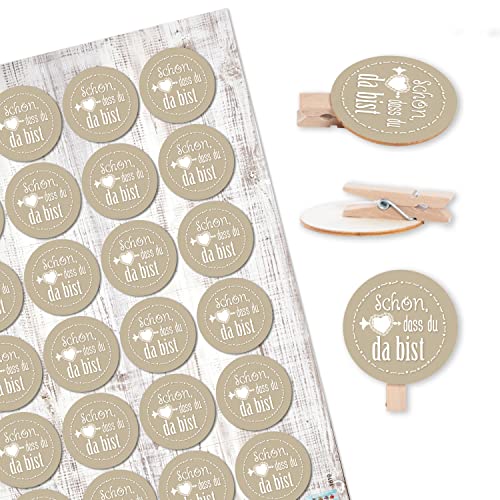 Logbuch-Verlag SCHÖN DASS DU DA BIST 24 Klammern Holzscheibe + 24 runde Sticker Dekoration Verpackung Geschenke give-aways beige Creme weiß Logbuch-Verlag SCHÖN DASS DU DA BIST 24 Klammern Holzscheibe + 24 runde Sticker Dekoration Verpackung Geschenke give-aways beige Creme weiß von Logbuch-Verlag