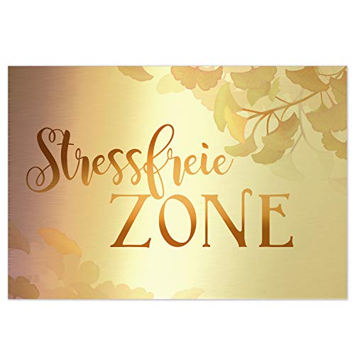 Logbuch-Verlag Schild STRESSFREIE ZONE 31 x 21 cm gold silber Ginkgo Wandbild Türschild Deko Sauna Spa Wellnessbereich Garten von Logbuch-Verlag