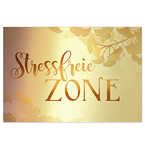 Logbuch-Verlag Schild STRESSFREIE ZONE 31 x 21 cm gold silber Ginkgo Wandbild Türschild Deko Sauna Spa Wellnessbereich von Logbuch-Verlag