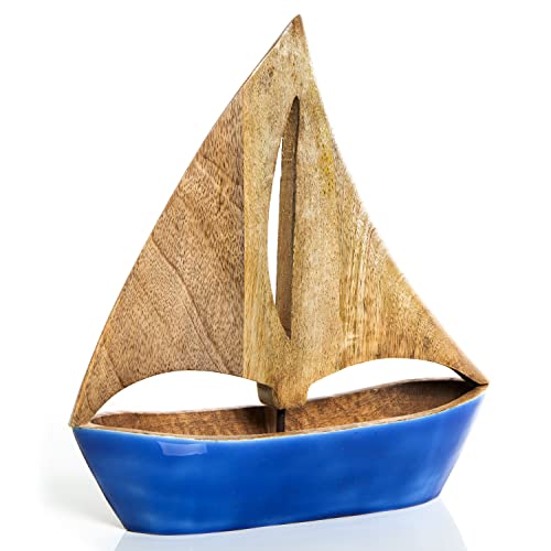 Logbuch-Verlag Deko Boot Segelboot mediterrane Deko 28 cm aus Holz Geschenk Hochzeit blau Boot Geburtstag Rente Segelschiff von Logbuch-Verlag