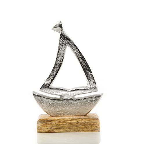 Logbuch-Verlag Segelboot Figur Silber Deko maritim Metall & Holz - Geschenk Schiff Boot zum Hinstellen 19 cm Symbol Hochzeit von Logbuch-Verlag