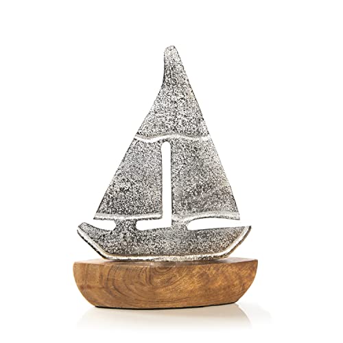 Logbuch-Verlag Segelboot Segelschiff Metall stehend 17 x 5 x 23 cm Silber - Deko Geschenk maritim - Schiff Boot Segeln von Logbuch-Verlag