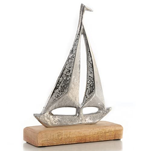 Logbuch-Verlag Segelschiff Figur aus Metall Silber Segelboot Dekoration mediterran Sommerdeko Badezimmer 21 cm von Logbuch-Verlag