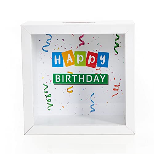 Logbuch-Verlag Spardose Happy Birthday weiß bunt Sparbüchse zum Geburtstag Geldgeschenk Verpackung Geburtstagsgeschenk 14 x 14 cm von Logbuch-Verlag