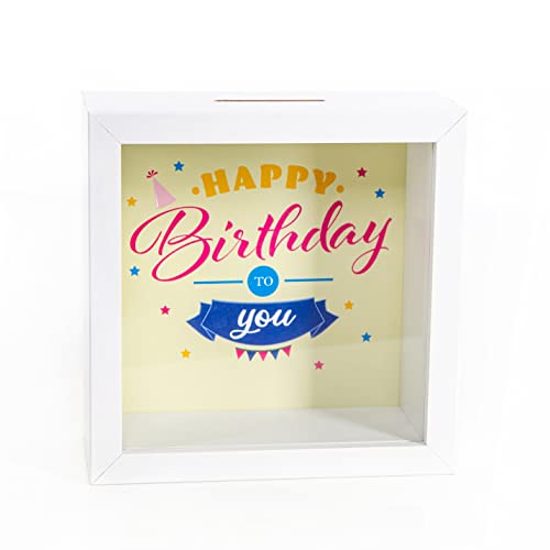 Logbuch-Verlag Spardose Happy Birthday to You Holzbox mit Fenster Geburtstag Geschenk Sparbüchse 14 x 14 cm bunt von Logbuch-Verlag