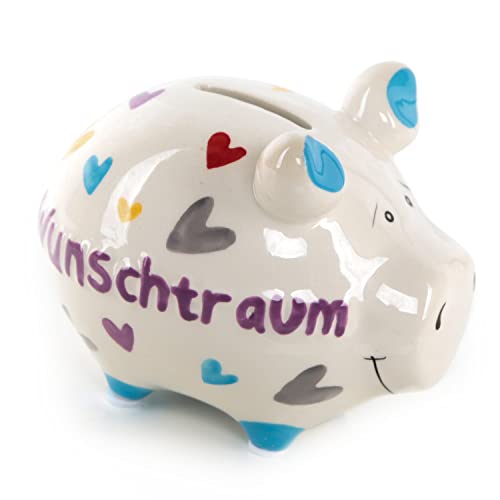 Logbuch-Verlag Sparschwein Geld Geschenk Verpackung Wunschtraum aus Keramik Bunte Spardose Sparschweinchen Wunscherfüller von Logbuch-Verlag
