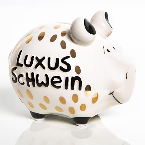 Logbuch-Verlag Sparschwein LUXUSSCHWEIN weiß schwarz Gold - Spardose Sparbüchse Geschenk Geldgeschenk Hochzeit 12,5 cm Keramik von Logbuch-Verlag