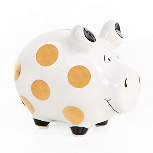 Logbuch-Verlag Sparschwein Geschenk Geld Hochzeit Gold weiß Spardose aus Keramik Partykasse Geldgeschenk Verpackung Geburtstag 12,5 cm edel von Logbuch-Verlag